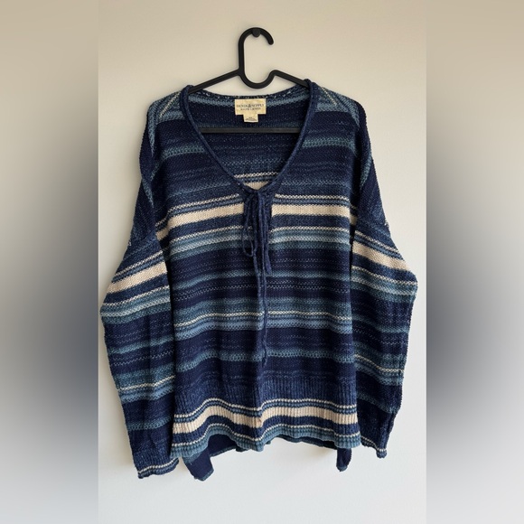 Ralph Lauren denim & supply Ocean Drive Navy and Cream Striped V-Neck Sweater - Picture 1 of 10
